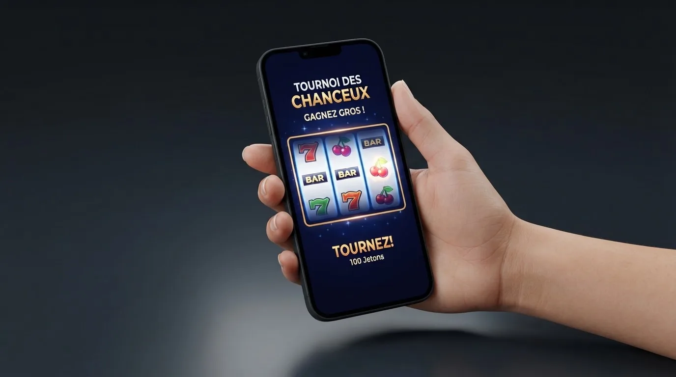 Grille d'une machine à sous éligible aux tours gratuits affichée sur l'écran d'un smartphone