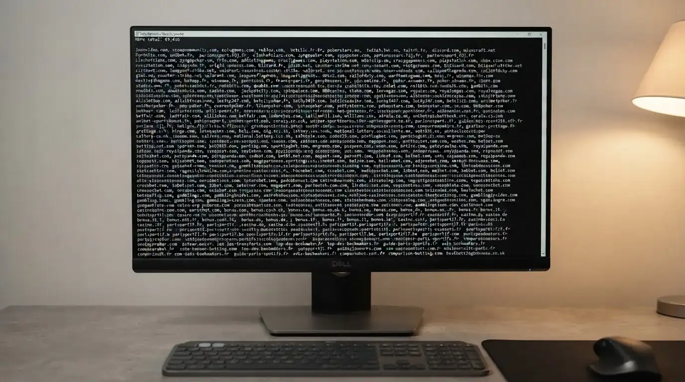 écran d'ordinateur affichant une longue liste de sites de jeux bloqués