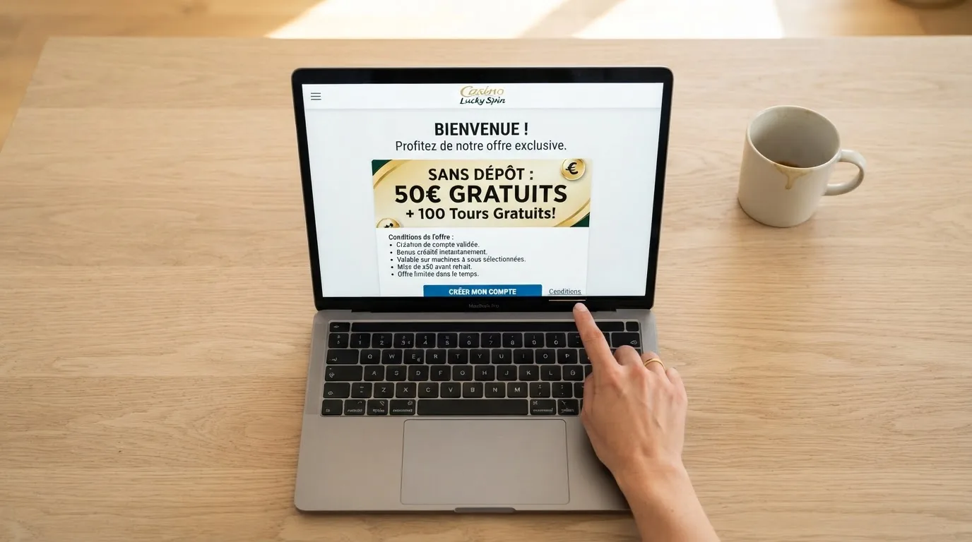 capture d'écran d'une page de bonus de bienvenue affichant les conditions d'une offre sans dépôt