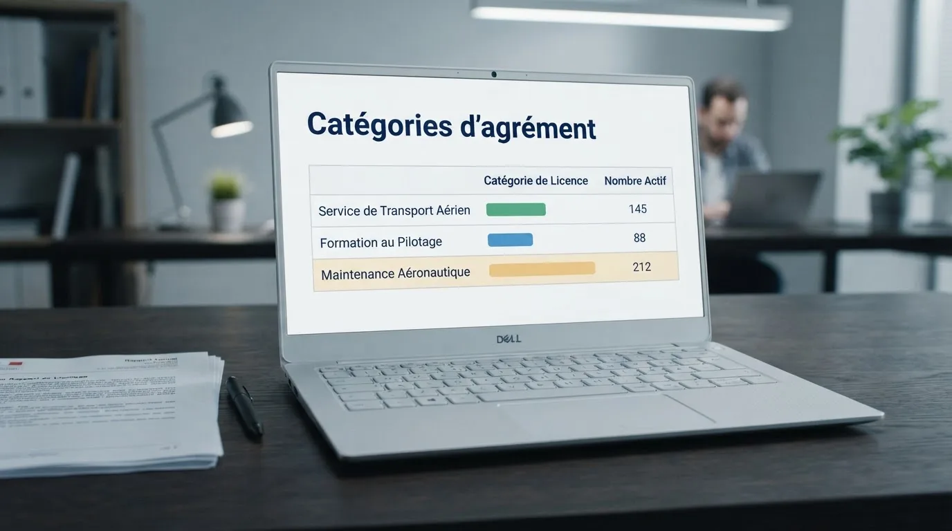 the ANJ's official operators registry page shown on a laptop screen with a highlighted column of licence categories