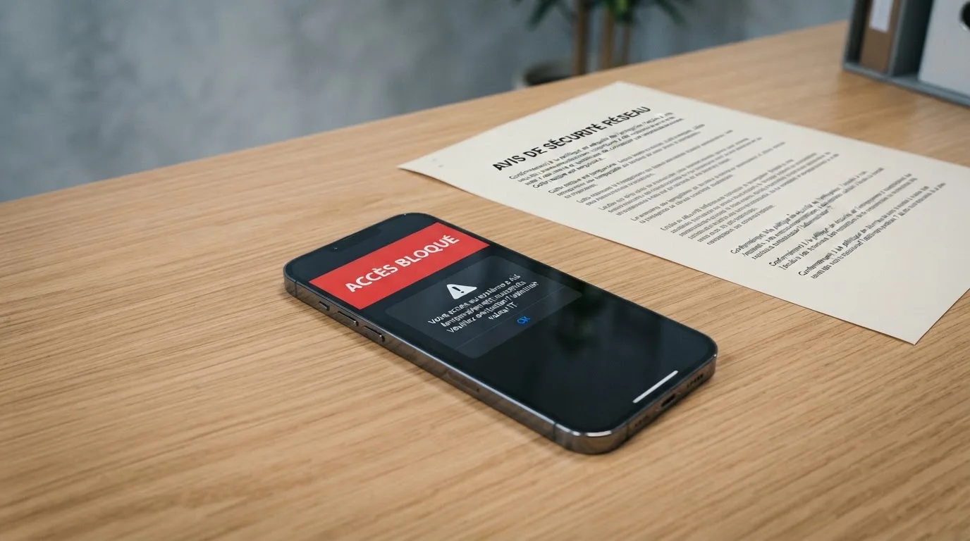 écran affichant un avertissement de blocage d'accès à un site de jeu