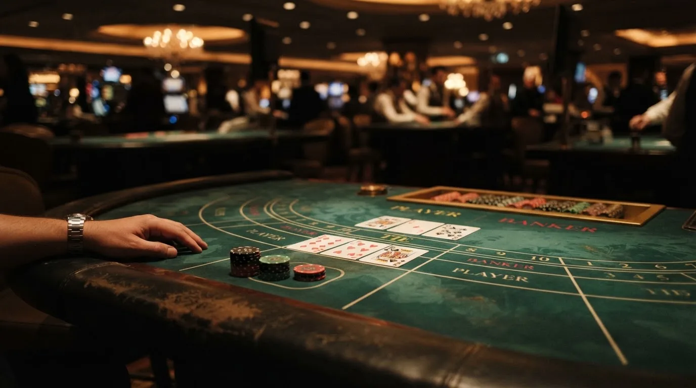 Table de baccara et jeux de cartes dans une salle de casino