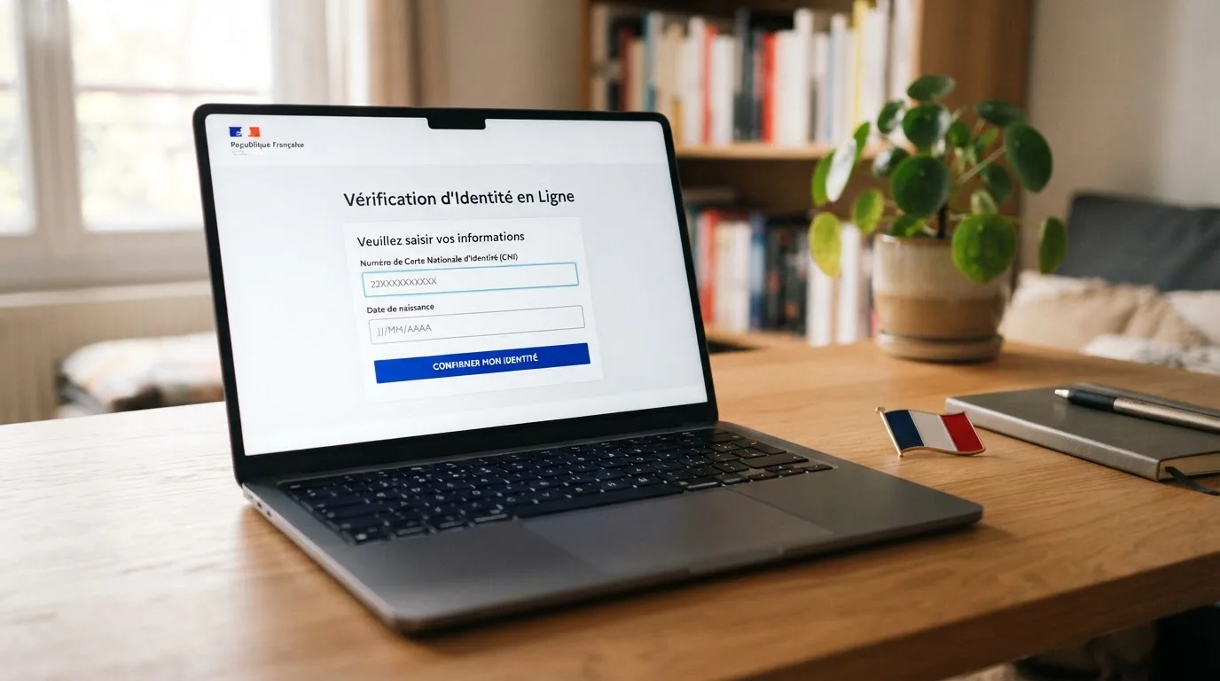 a laptop screen showing a government self-exclusion registration form with an identity-check step, no logos visible