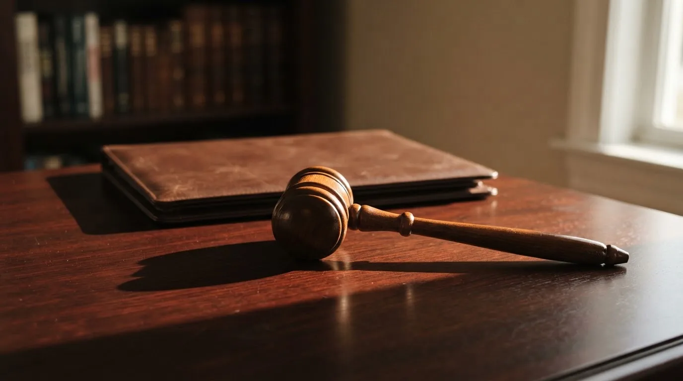 A gavel resting on a folder marked with a legal document, symbolizing regulatory enforcement