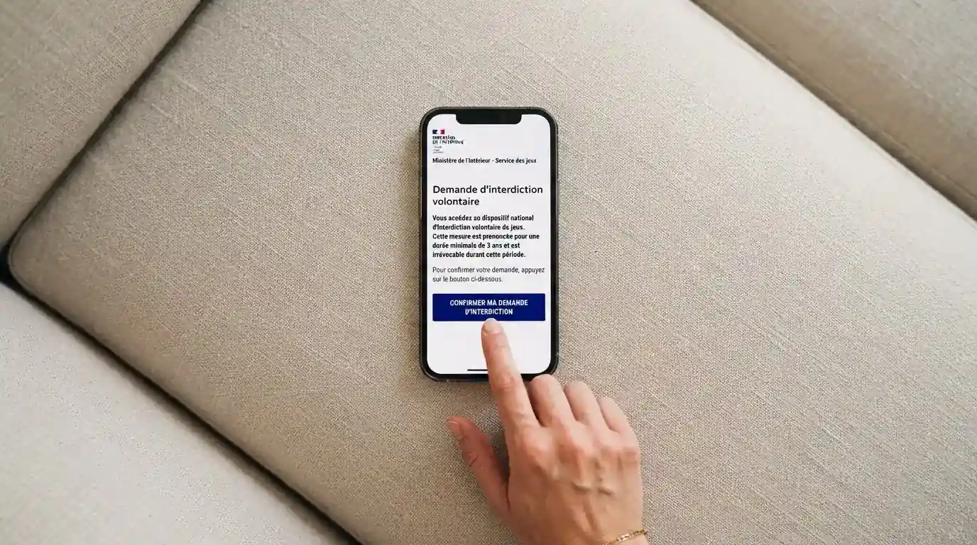 Formulaire de demande d'interdiction volontaire de jeux ouvert sur un smartphone