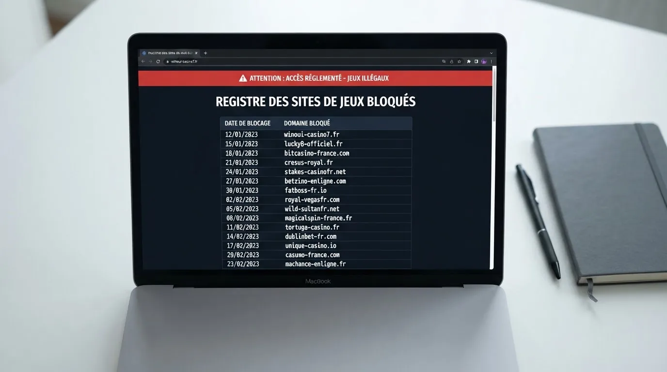 Une page de liste noire de sites bloqués affichée dans un navigateur, avec une colonne de dates