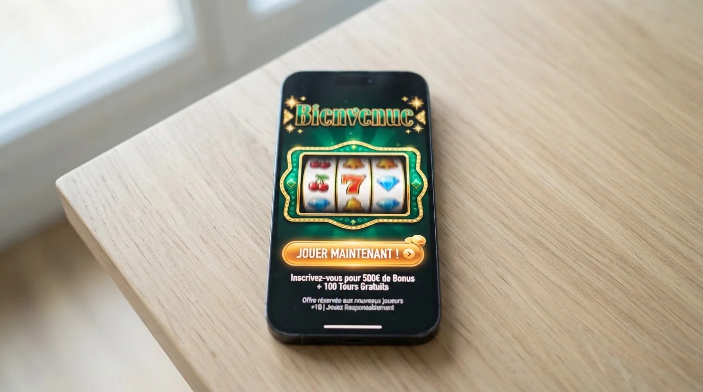 L'interface d'un casino en ligne récemment lancé affichant une bannière de bienvenue destinée aux nouveaux joueurs français.