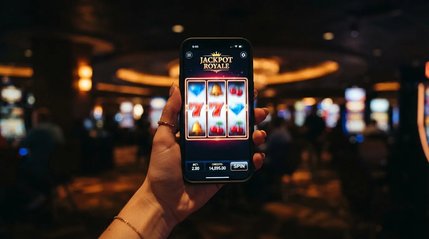rouleaux d'une machine à sous en gros plan sur un écran de smartphone