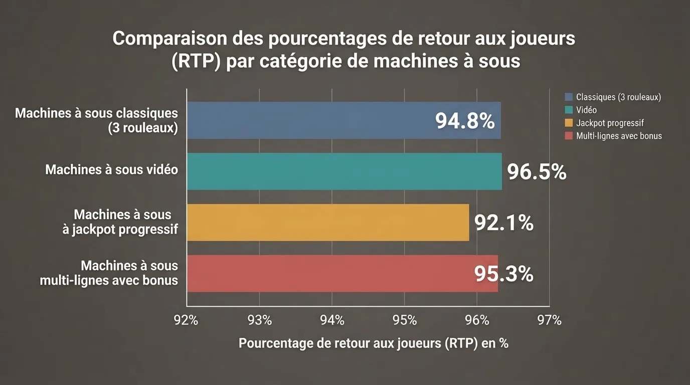 Tableau comparatif de taux de redistribution affichés sur plusieurs machines à sous en ligne